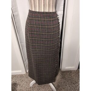 NWOT Chandler Hill 90's Plaid Wool Blend Pencil Skirt Fringe‎ Size 14